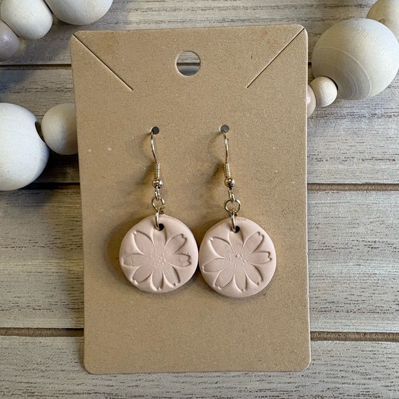 Handmade Blush Pink Floral Dangle Earrings | Minimalist Boho Jewelry - Picture 3 of 4